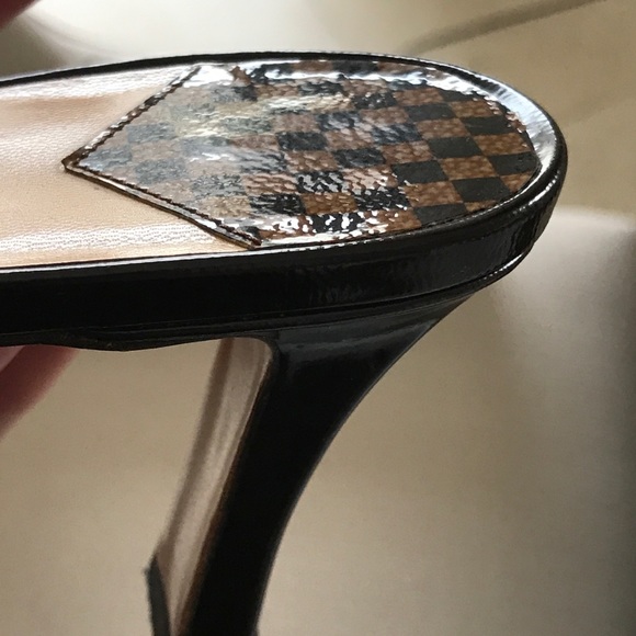 LOUIS VUITTON Damier Black&Brown SlipOn Heels - Picture 2 of 8
